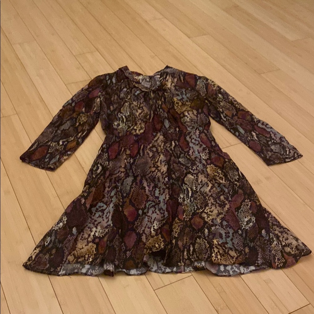 Rebecca Taylor Animal Print Dress With 3/4 Sleeve